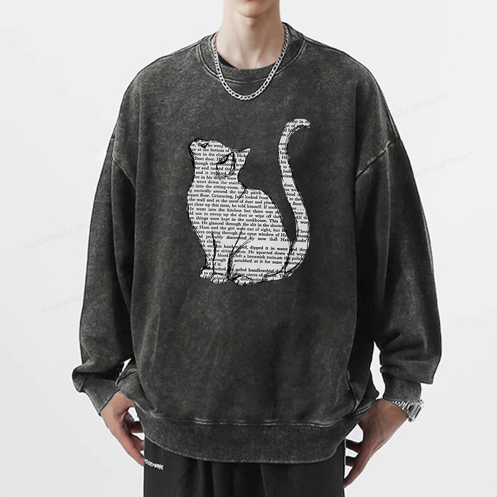 Pagewings Lots Of Books And Cute Cats Unisex Washed Sweatshirt