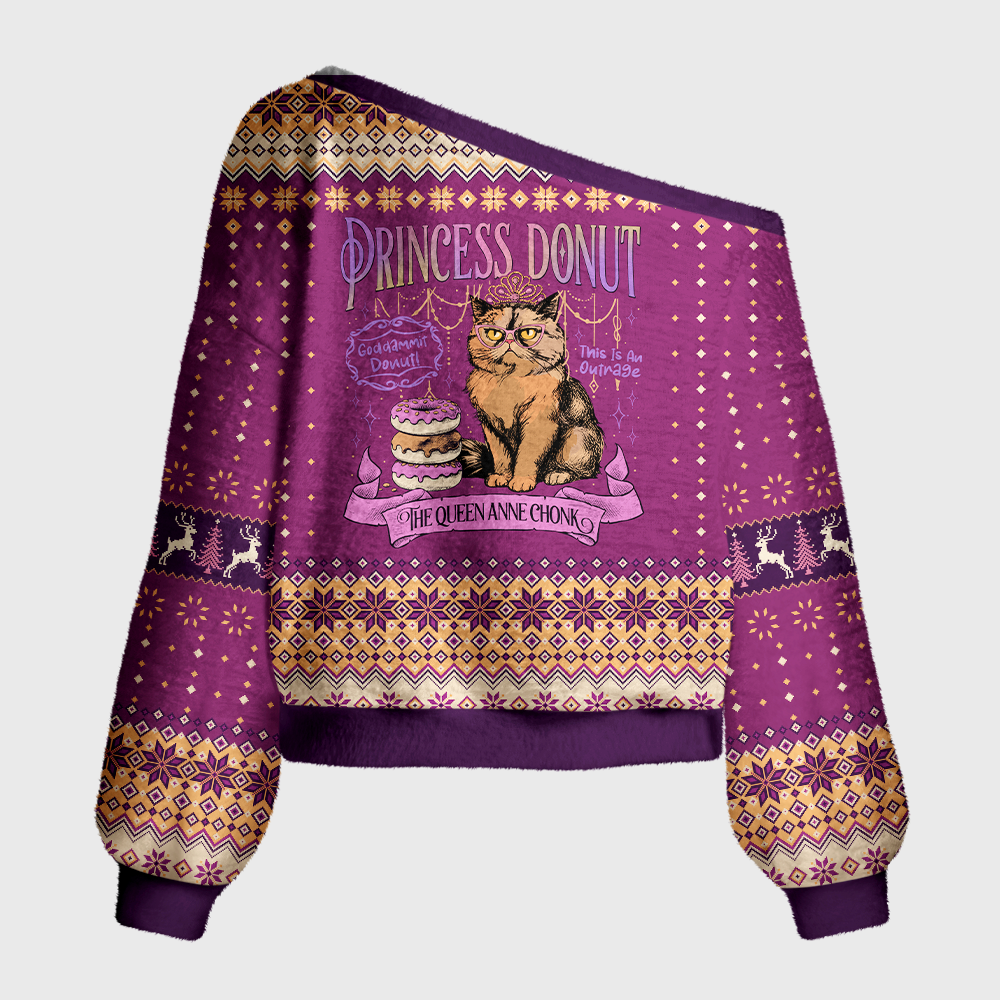 Pagewings Sci Fi Book Lover Off Shoulder Ugly Knit Sweater