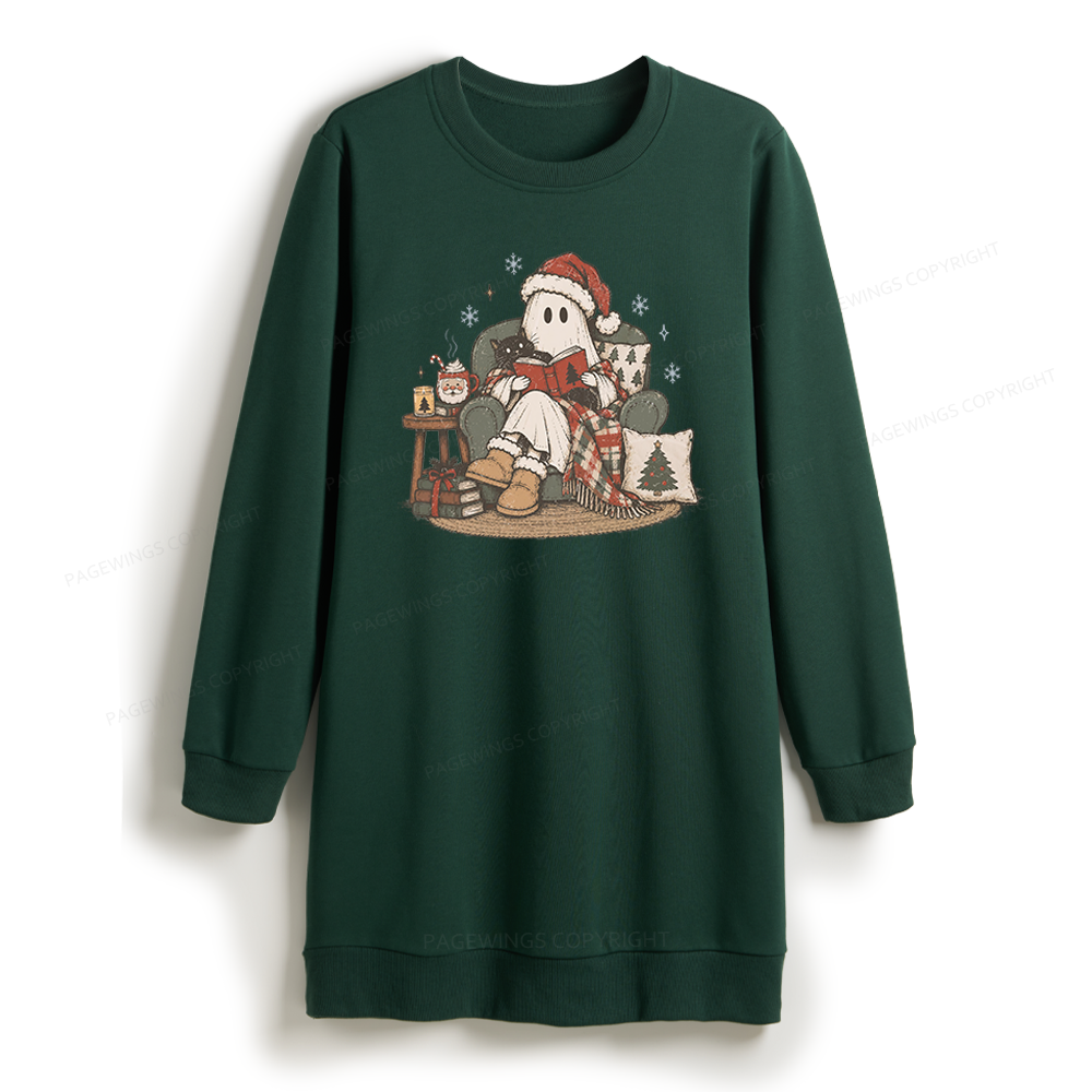 Pagewings Christmas Ghost Reading Sweatshirt Dress