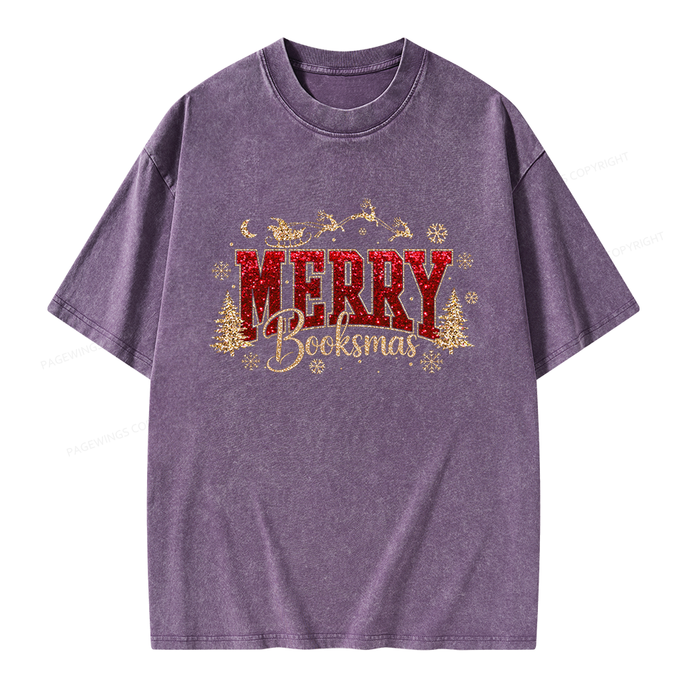 Pagewings Merry Booksmas Unisex Washed T-shirt