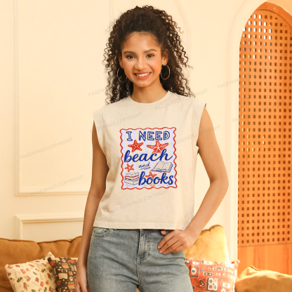 Pagewings I Need Beach Books Women's Washed Tank Top