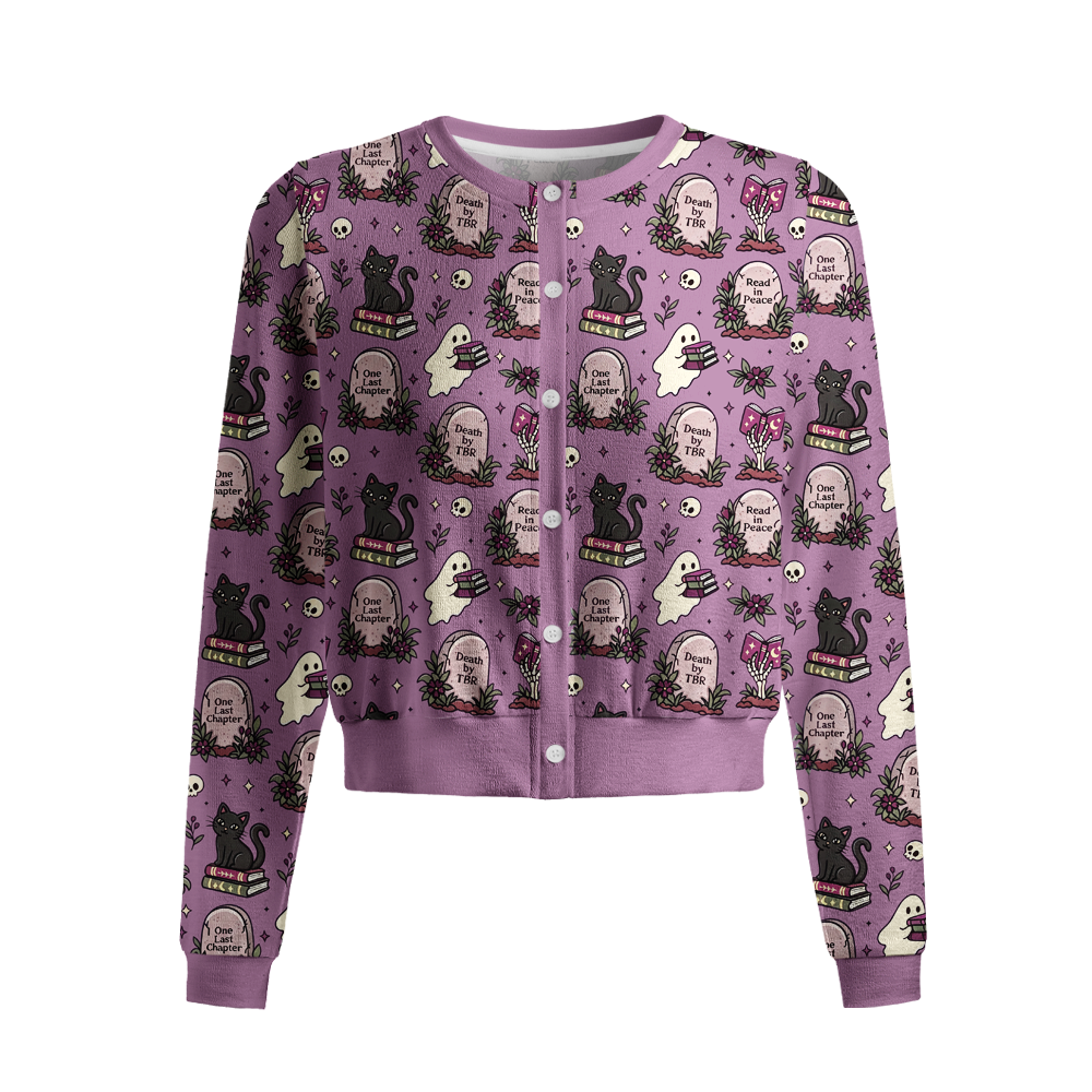 Pagewings Ghosts Love Reading Crew Neck Cardigan Sweaters