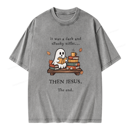 Pagewings Funny Fall Reading Ghost Unisex Washed T-shirt