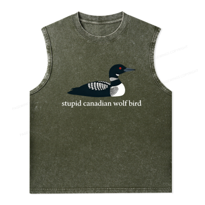 Pagewings Stupid Canadian Wolf Bird Unisex Washed Tank Top