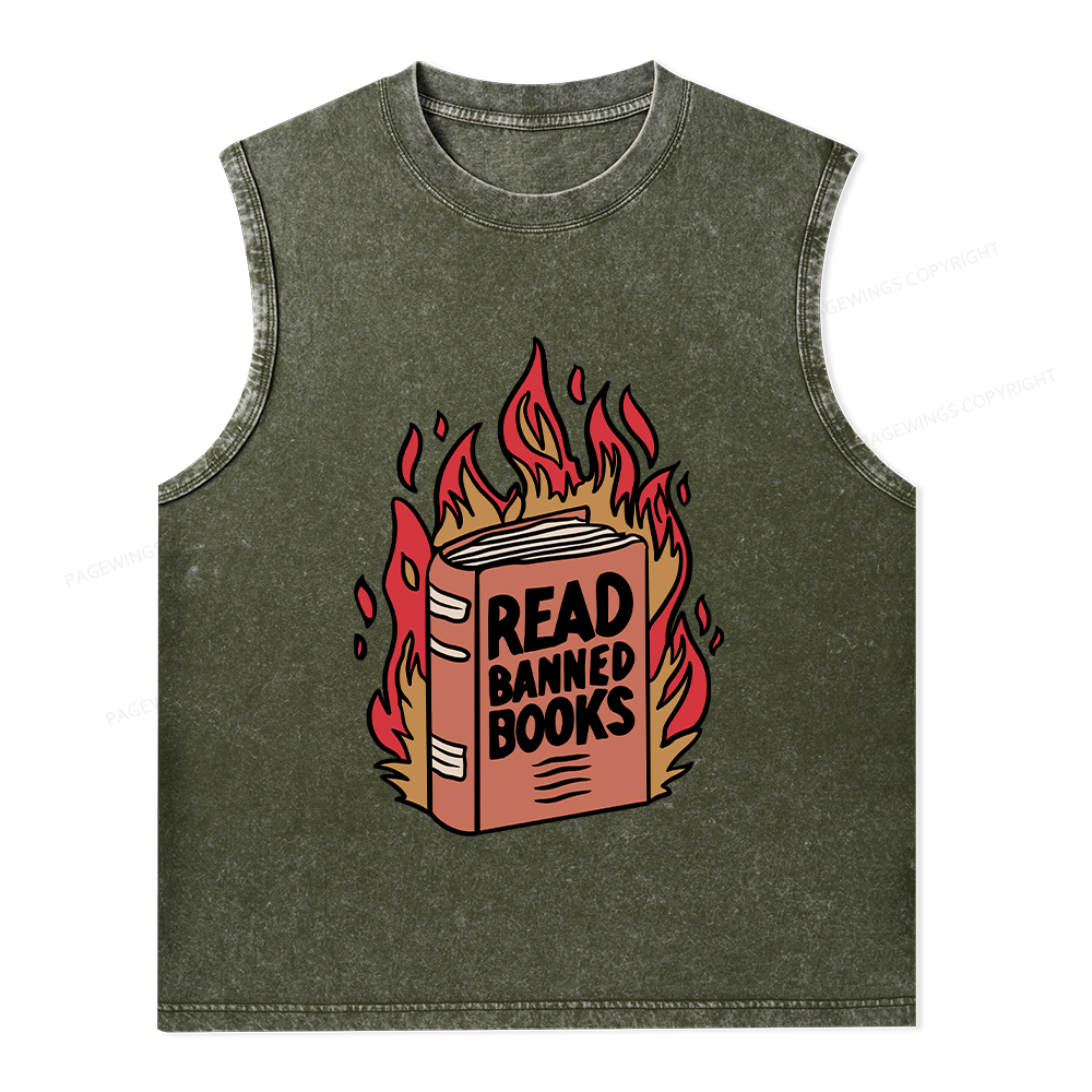 Pagewings Read Banned Books Shirt Unisex Washed Tank Top