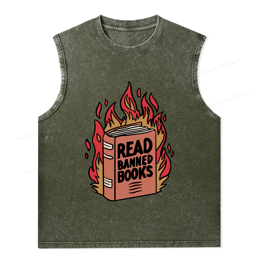 Pagewings Read Banned Books Shirt Unisex Washed Tank Top