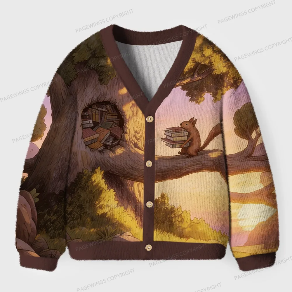 Pagewings Squirrels Love Reading Unisex Ugly Cardigan Sweaters