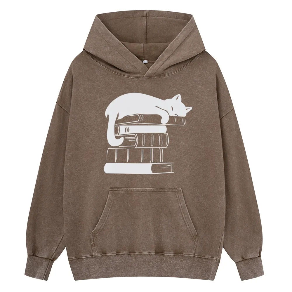 Pagewings Books And Cats Unisex Washed Hoodie