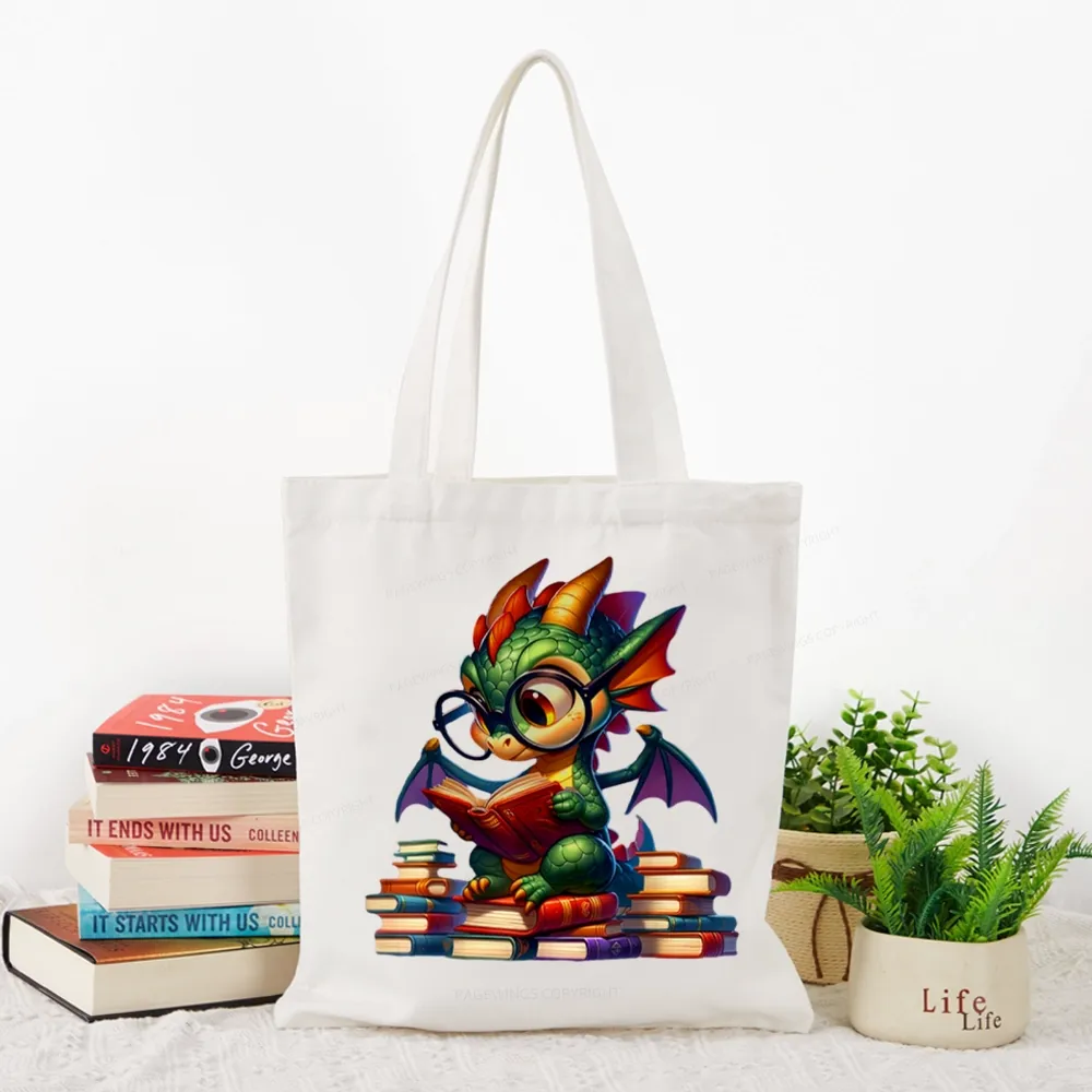 Pagewings Dragon And Books Tote Bag
