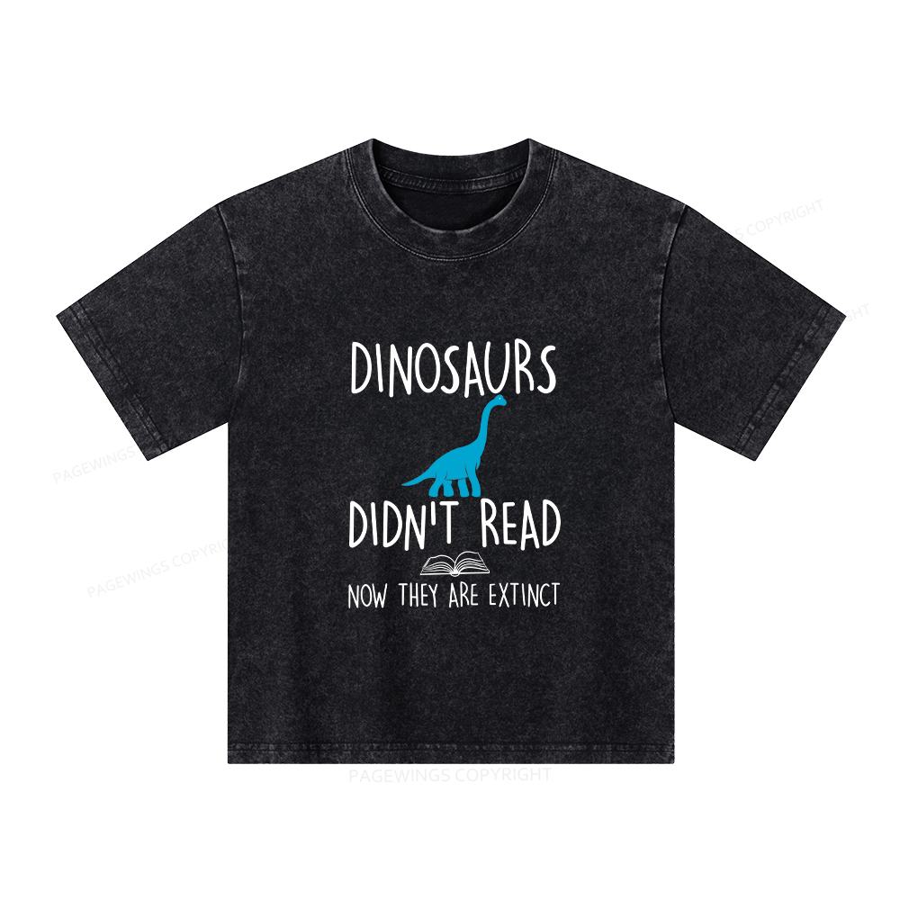 Pagewings Dinosaurs Unisex Kids Washed T-shirt