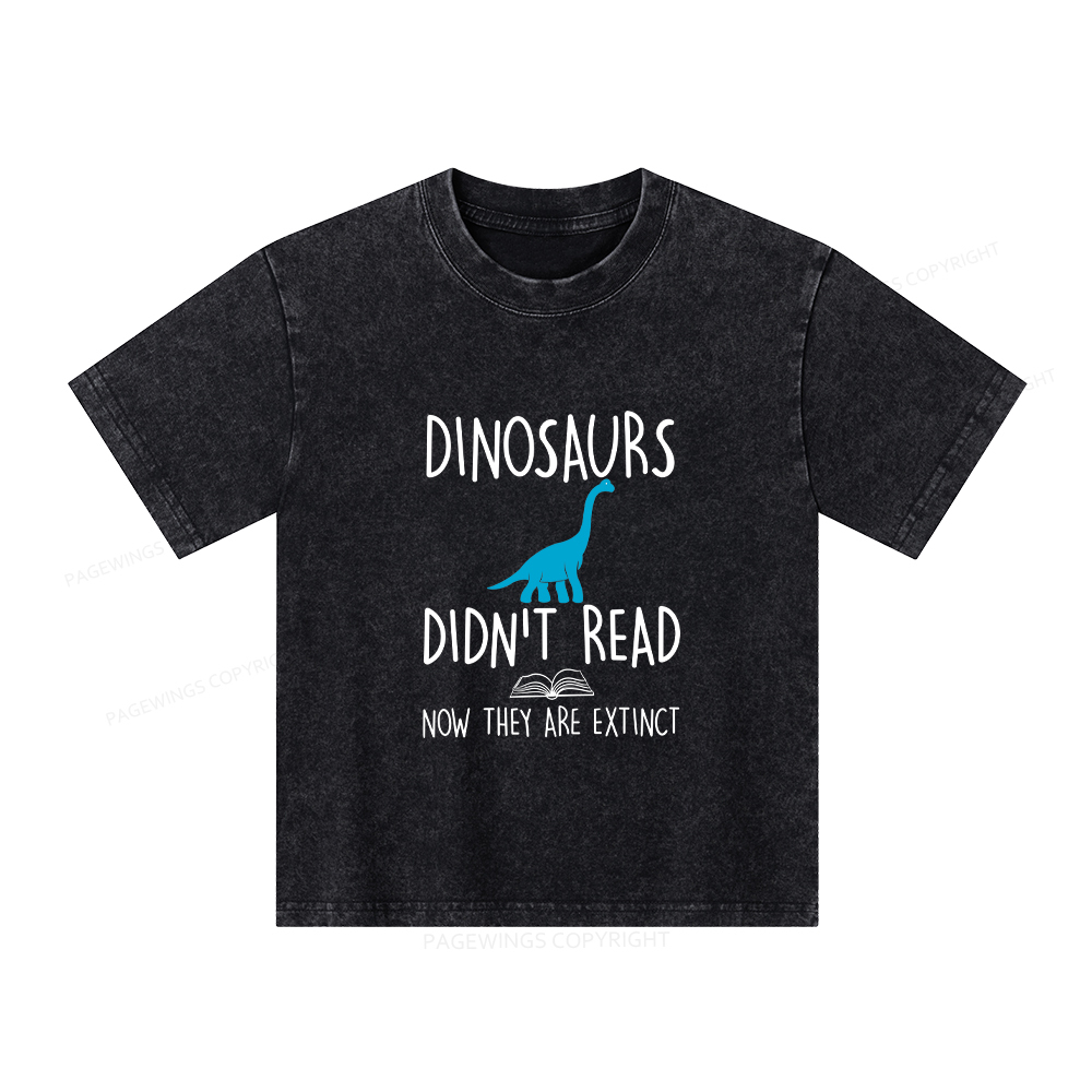 Pagewings Dinosaurs Unisex Kids Washed T-shirt