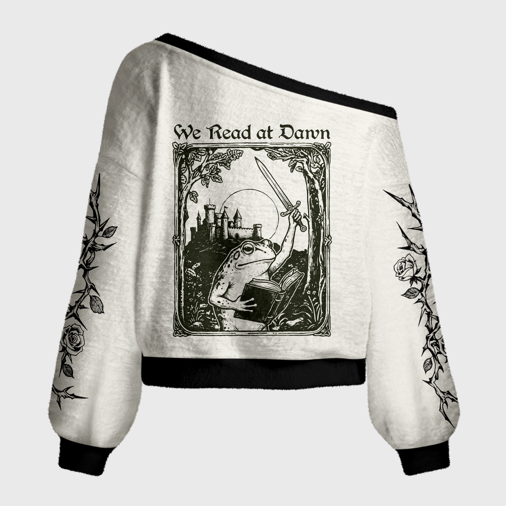 Pagewings We read at dawn Off Shoulder Ugly Knit Sweater