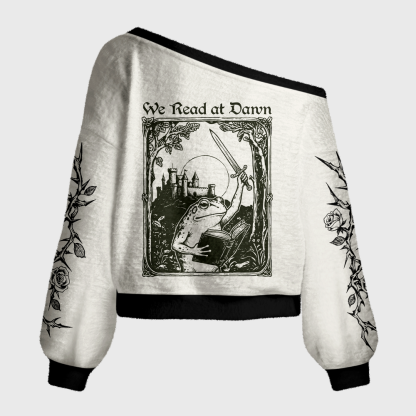 Pagewings We read at dawn Off Shoulder Ugly Knit Sweater