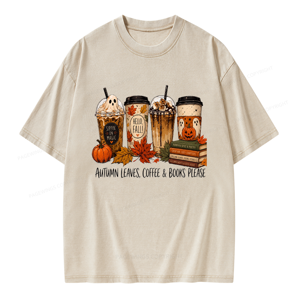 Pagewings Halloween Coffee Books Unisex Washed T-shirt