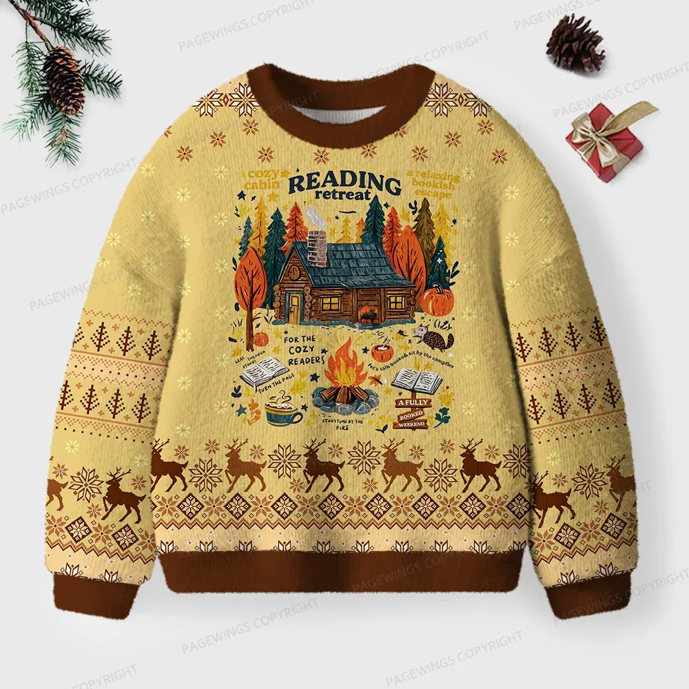 Pagewings Cozy Reading Retreat Unisex Ugly Knit Sweatshirt