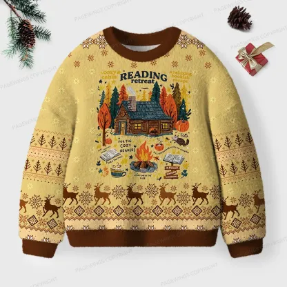 Pagewings Cozy Reading Retreat Unisex Ugly Knit Sweatshirt