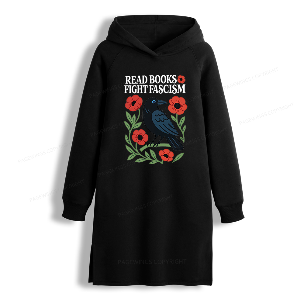 Pagewings Read Books Fight Fascism Side-Slit Fleece Hoodie Dress