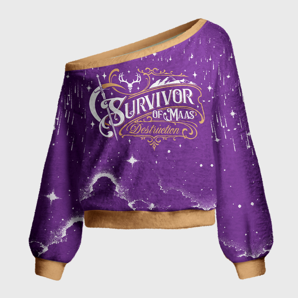 Pagewings Fantasy Bookish Off Shoulder Ugly Knit Sweater