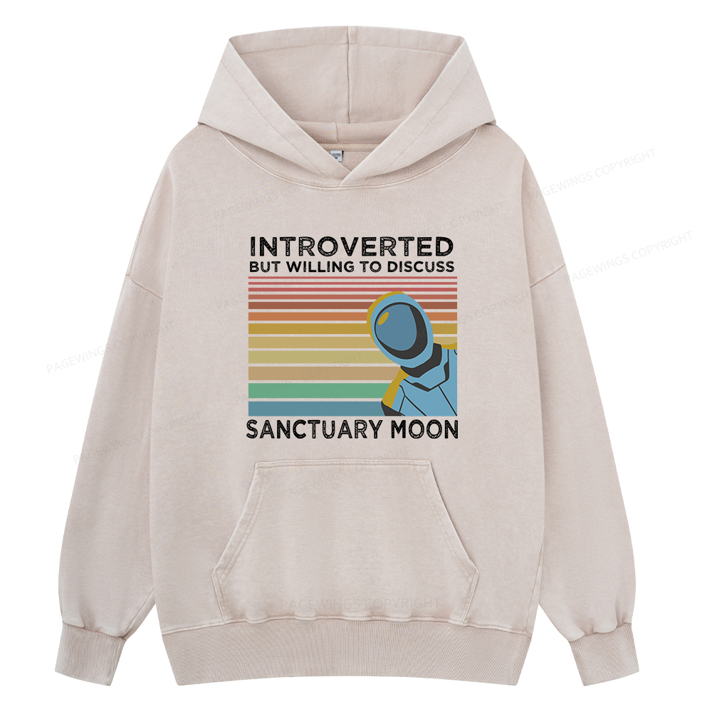 Pagewings Introverted But Willing to Discuss Sanctuary Moon Unisex Washed Hoodie