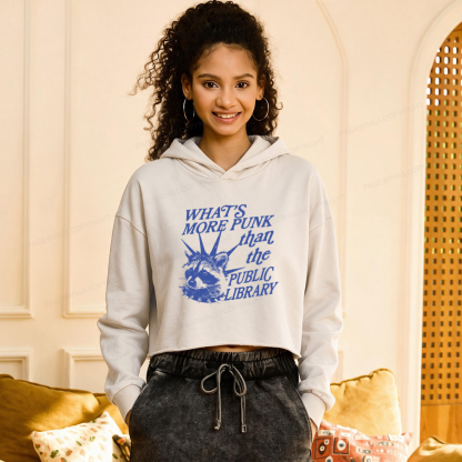 Pagewings What’s More Punk Than The Public Library Washed Crop Hoodie