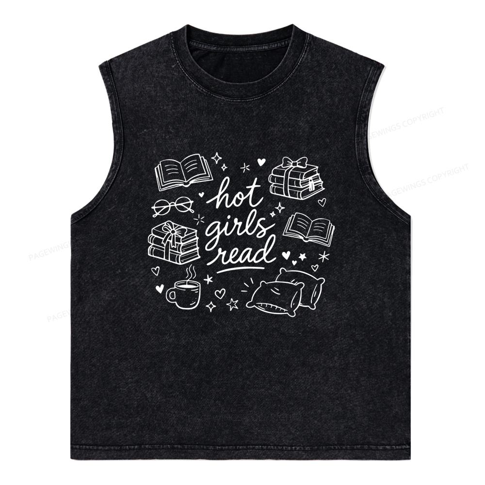 Pagewings Hot Girls Read Unisex Washed Tank Top