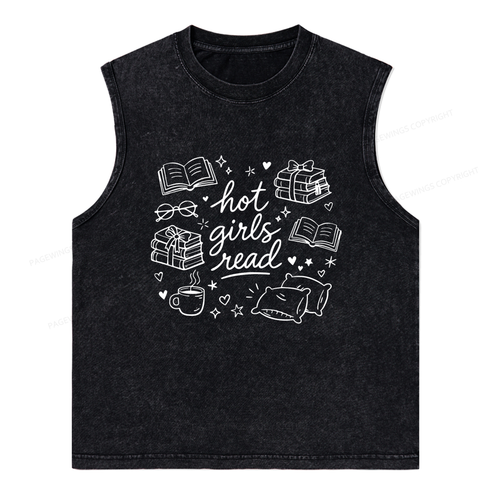 Pagewings Hot Girls Read Unisex Washed Tank Top