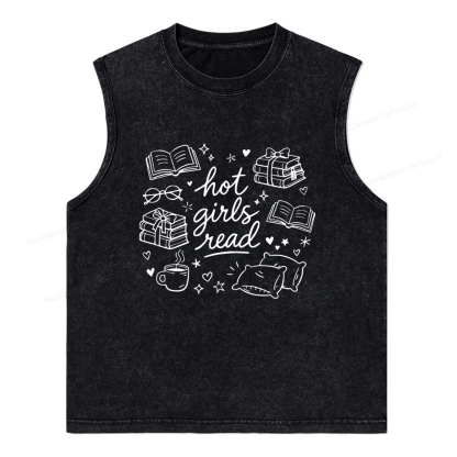 Pagewings Hot Girls Read Unisex Washed Tank Top
