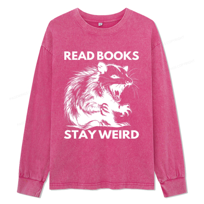 pagewings Read Books Stay Weird Unisex Washed Long Sleeve T-shirt