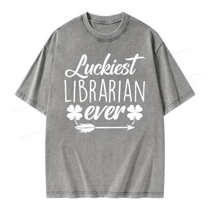 Pagewings Luckiest Librarian Unisex Washed T-shirt