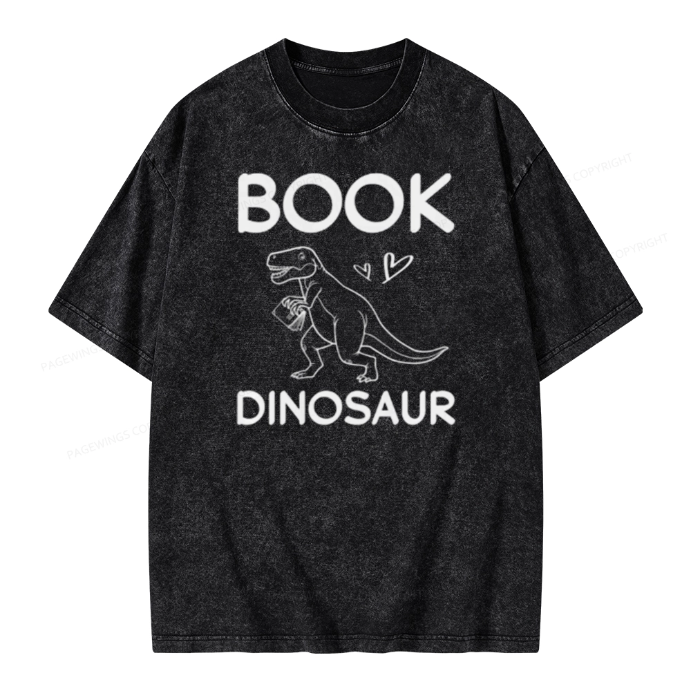 Pagewing Dinosaur Book Lover Unisex Washed T-shirt