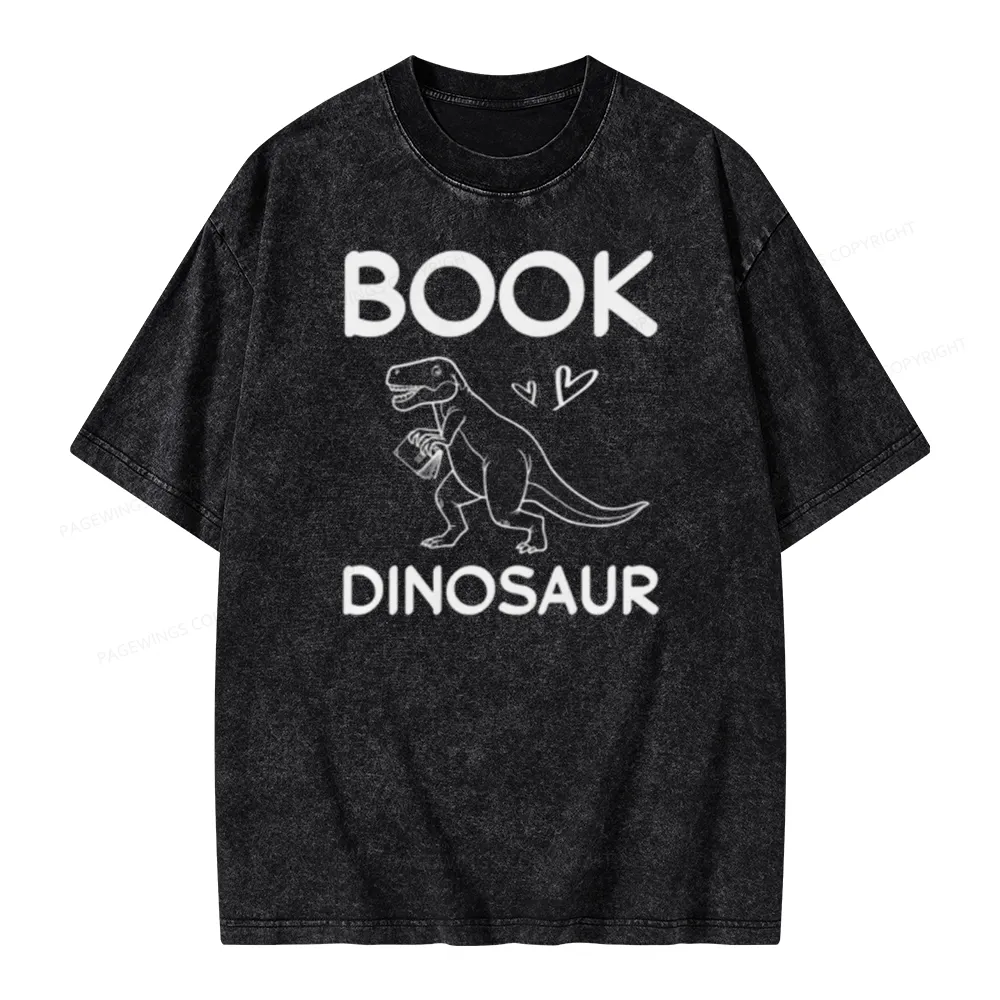 Pagewing Dinosaur Book Lover Unisex Washed T-shirt