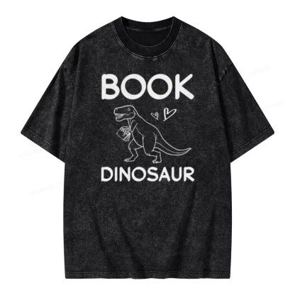 Pagewing Dinosaur Book Lover Unisex Washed T-shirt