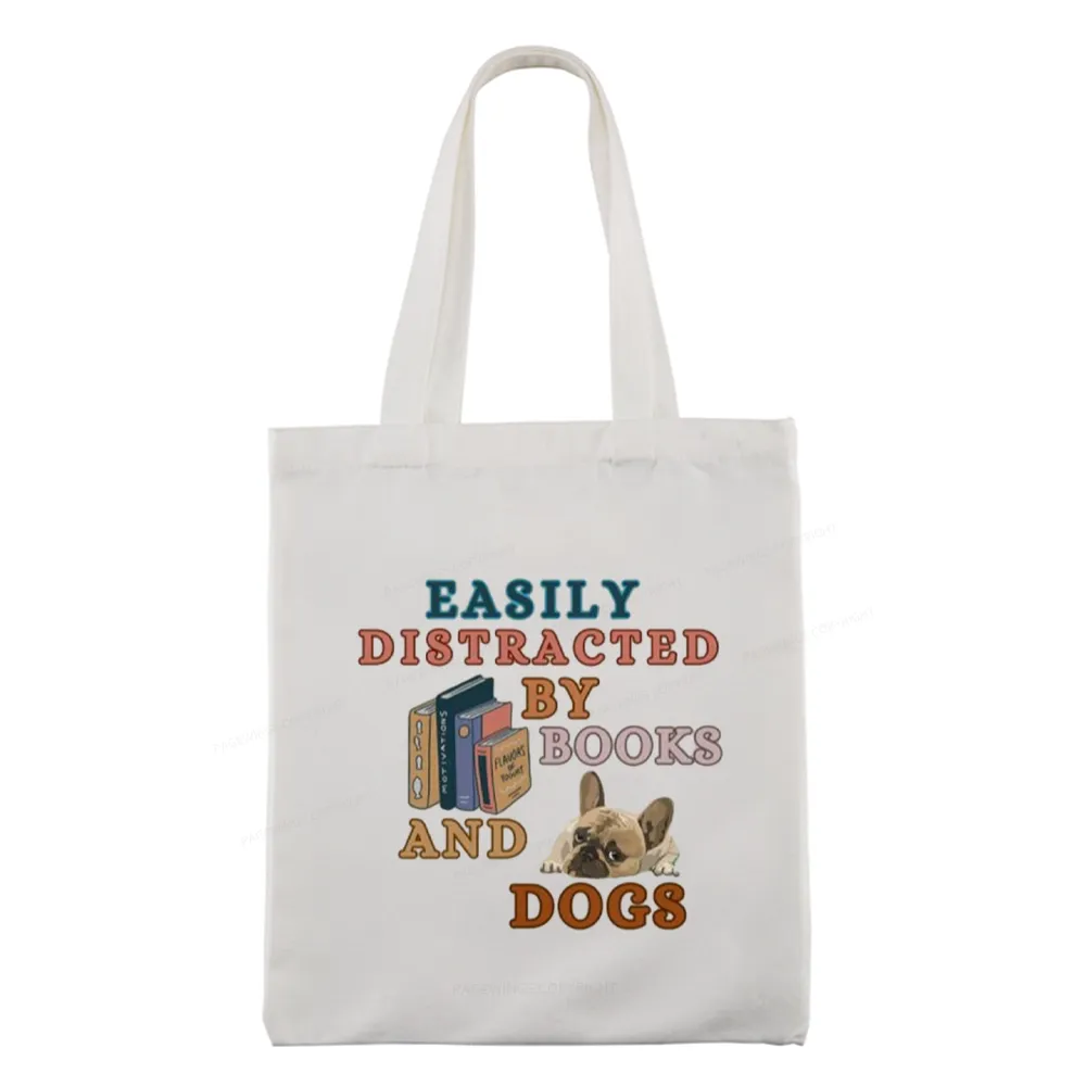 Pagewings Easily Distracted By Books And Dogs Tote Bag