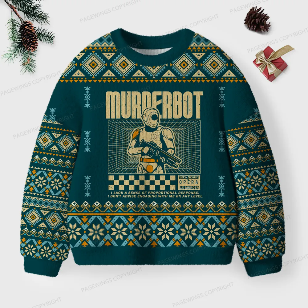 Pagewings Murderbot Unisex Ugly Knit Sweatshirt