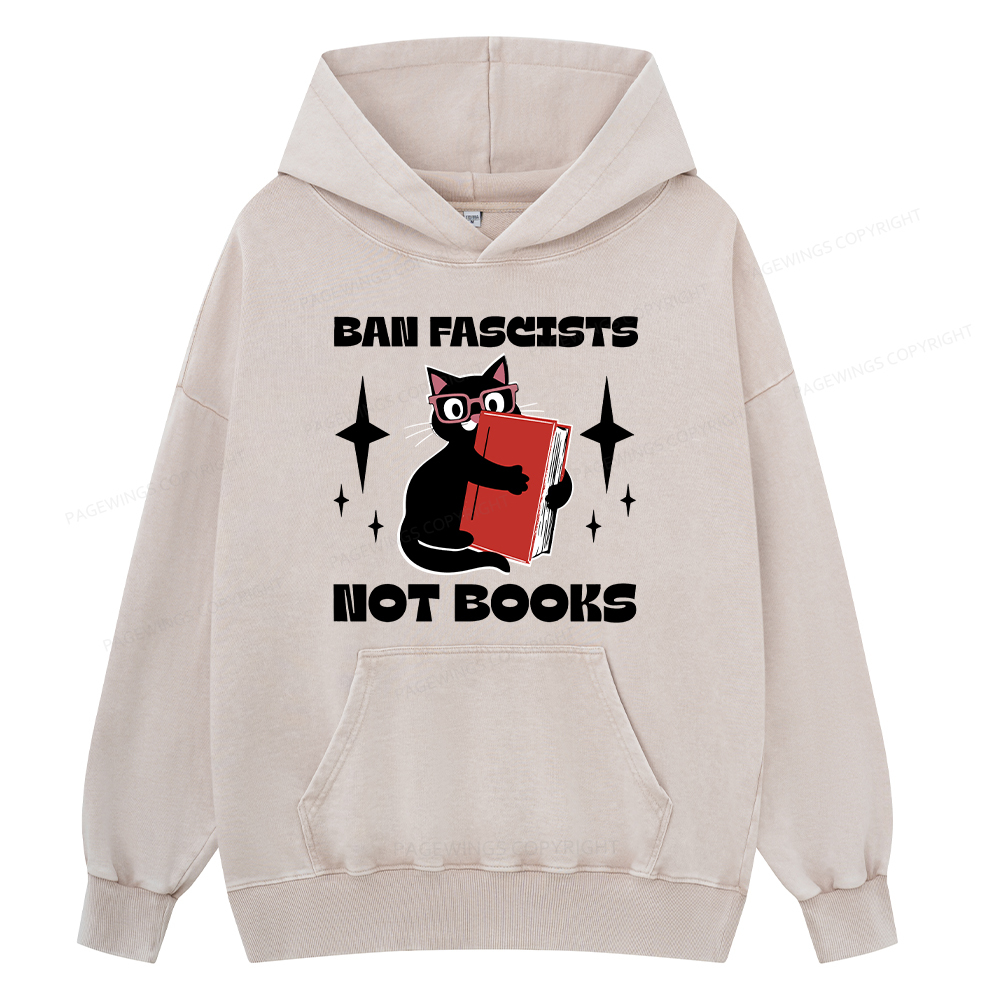Pagewings Ban Fascists Not Books Unisex Washed Hoodie