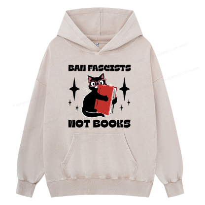 Pagewings Ban Fascists Not Books Unisex Washed Hoodie