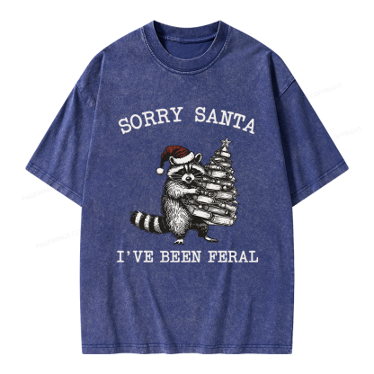 Pagewings Sorry Santa I've Been Feral Unisex Washed T-shirt