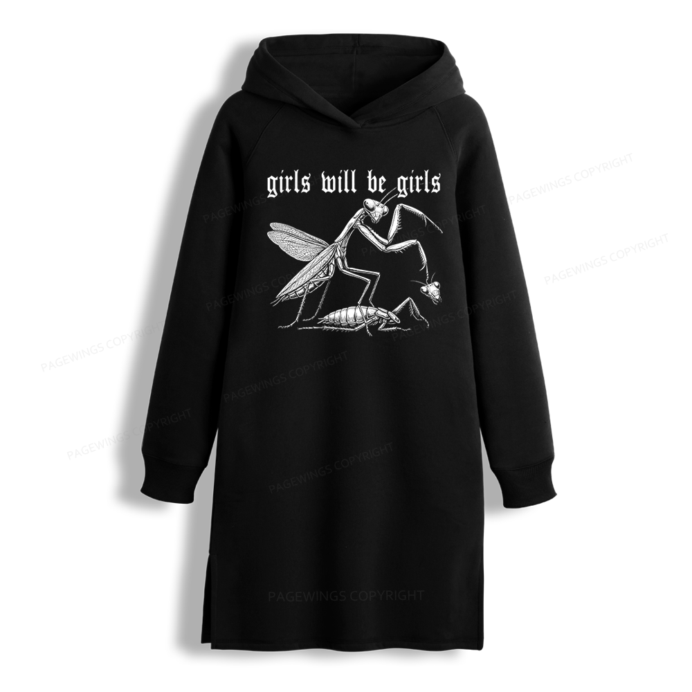 Pagewings Girls Will Be Girls Side-Slit Fleece Hoodie Dress