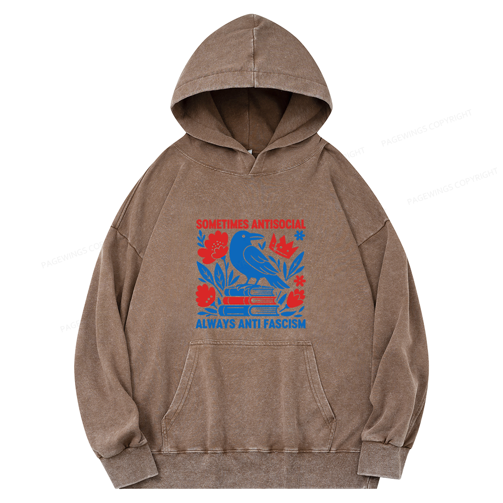 Pagewings Anti Fascism Unisex Washed Hoodie
