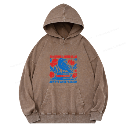 Pagewings Anti Fascism Unisex Washed Hoodie