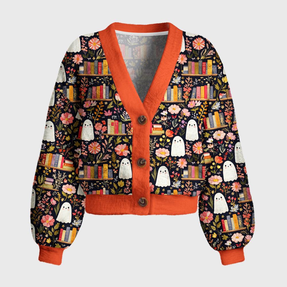 Pagewings Ghosts Love Reading Women's Cardigan Sweater