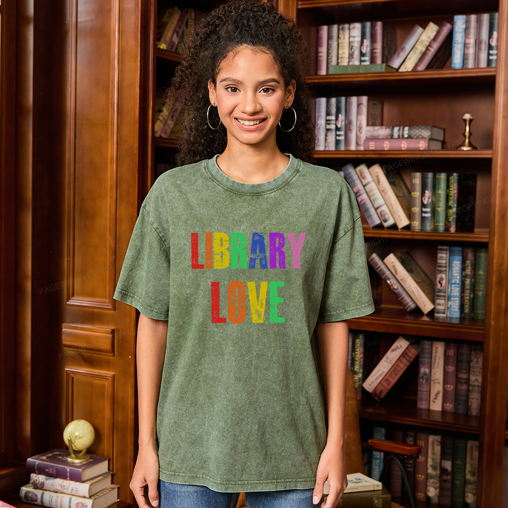 Pagewings Rainbow Library Love Unisex Washed T-shirt