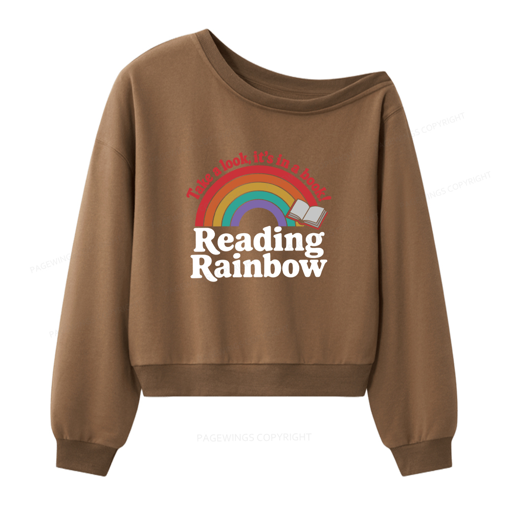 Pagewings Reading With Rainbow Women Off Shoulder Sweatshirt