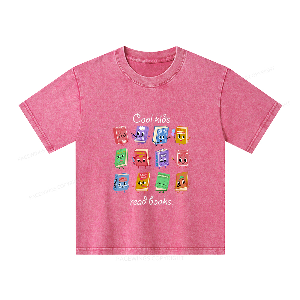 Pagewings Cool Kids Read Books Unisex Kids Washed T-shirt