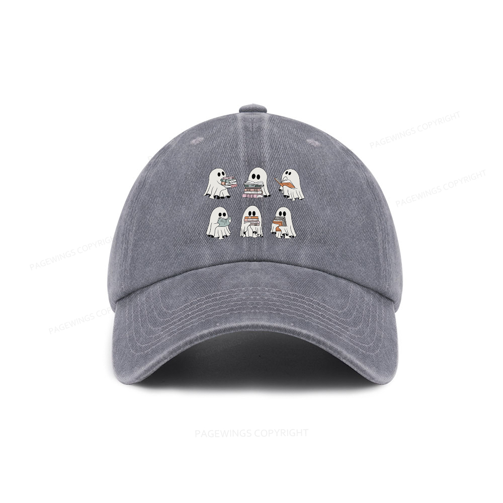 Pagewings Ghost Reading Halloween Washed Cap