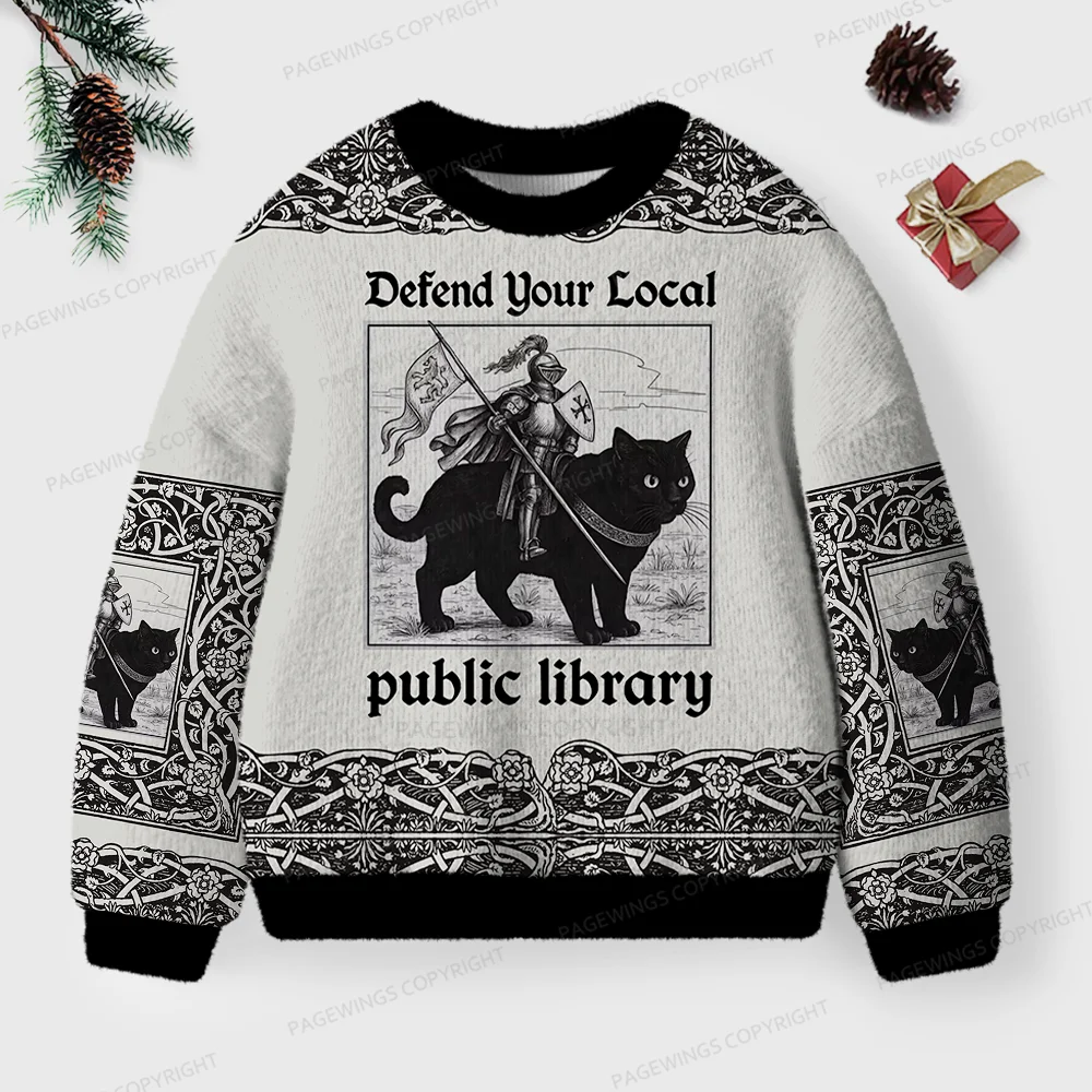Pagewings Defend Your Local Public Library Unisex Ugly Knit Sweatshirt
