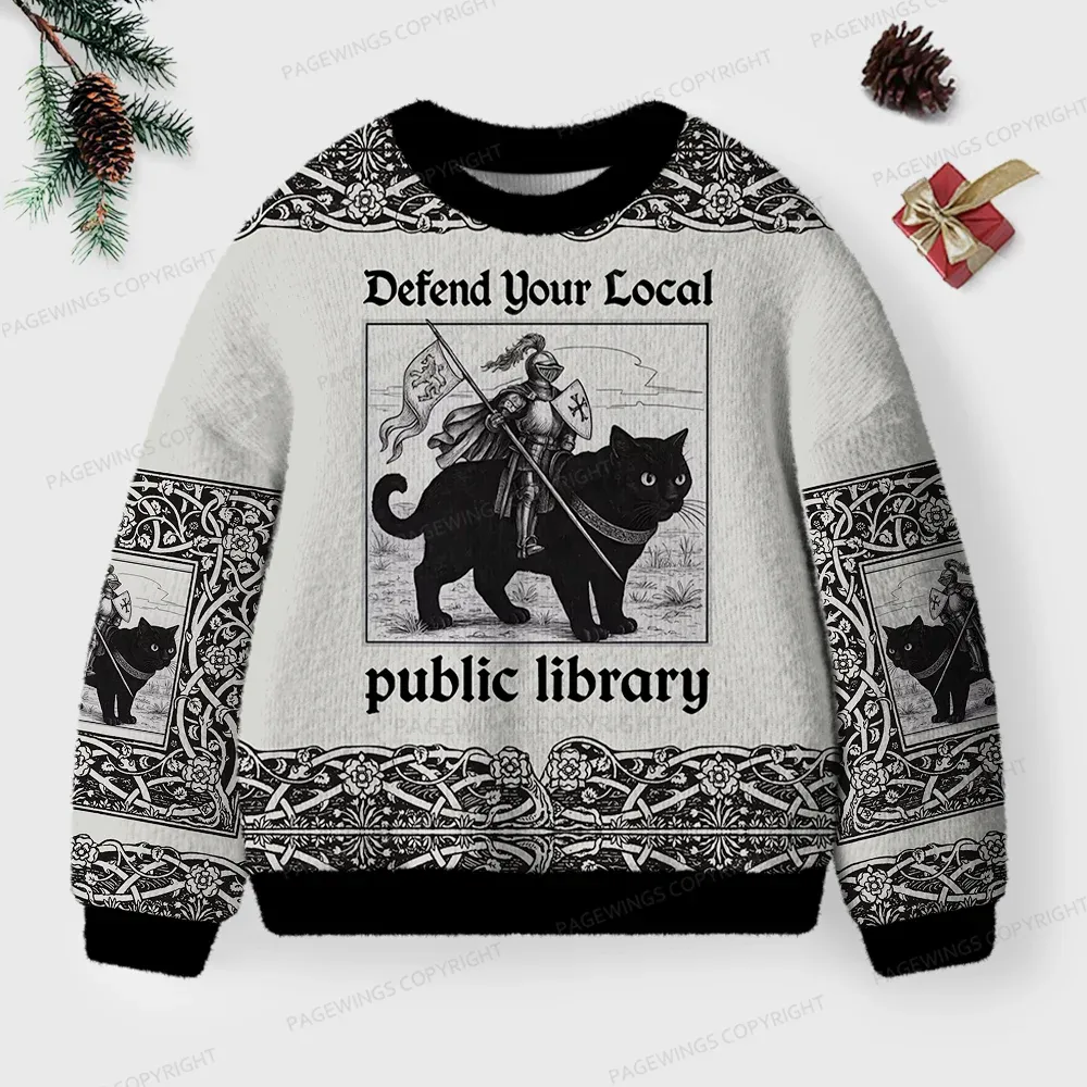 Pagewings Defend Your Local Public Library Unisex Ugly Knit Sweatshirt