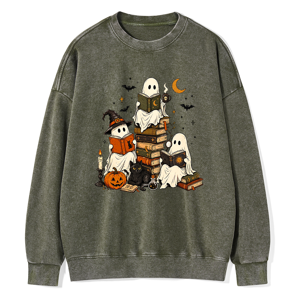 Pagewings Halloween Book Club Unisex Washed Sweatshirt