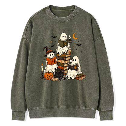 Pagewings Halloween Book Club Unisex Washed Sweatshirt