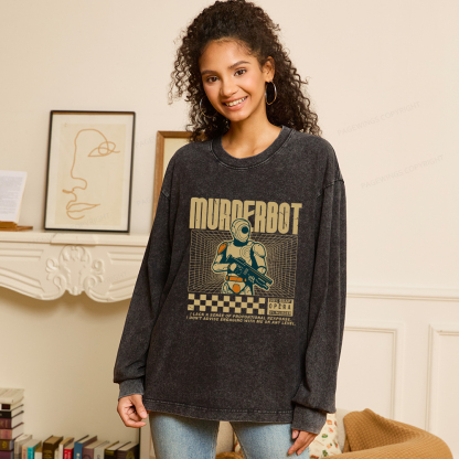 Pagewings Sci-Fiction Robot Hobby Unisex Washed Long Sleeve T-shirt